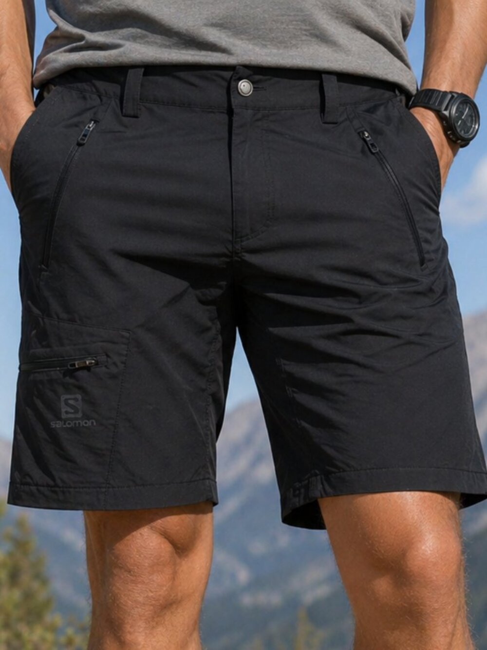 Salomon Men's Wayfarer Shorts Ebony Size 32 Adjustable Waist Lightweight Sports